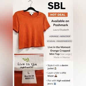 Live in the Moment Orange Cropped Mini Tee | Size Large | Made in Mexico